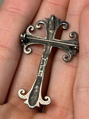 Vtg Signed 925 TH SU STERLING SILVER Marcasite Cross Pin Pendant Necklace Brooch